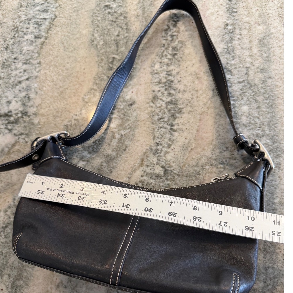Coach Black Leather Hobo Shoulder Bag Purse Handbag with White Stitching - Picture 3 of 6